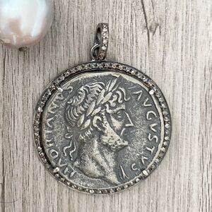 Sterling Silver Diamond Large Coin Pendant $225 Retail
